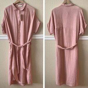 NEW Stark X 100% Cotton Gauze Ruby Shirt Dress Dusty Rose Tie Waist Oversized XS